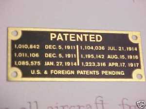 Curtiss JN-4 Jenny patent plate